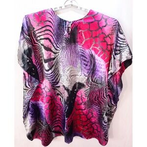 Winlar Women's Kaftan Caftan Tunic Top, 1X, Tribal Print